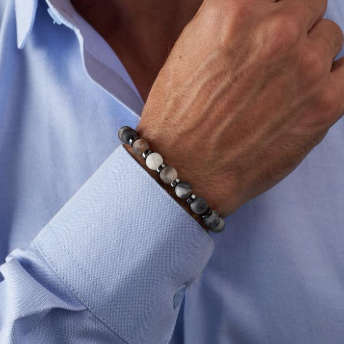 Matte Yamani Agate - Hematite Bracelet - (8 mm)