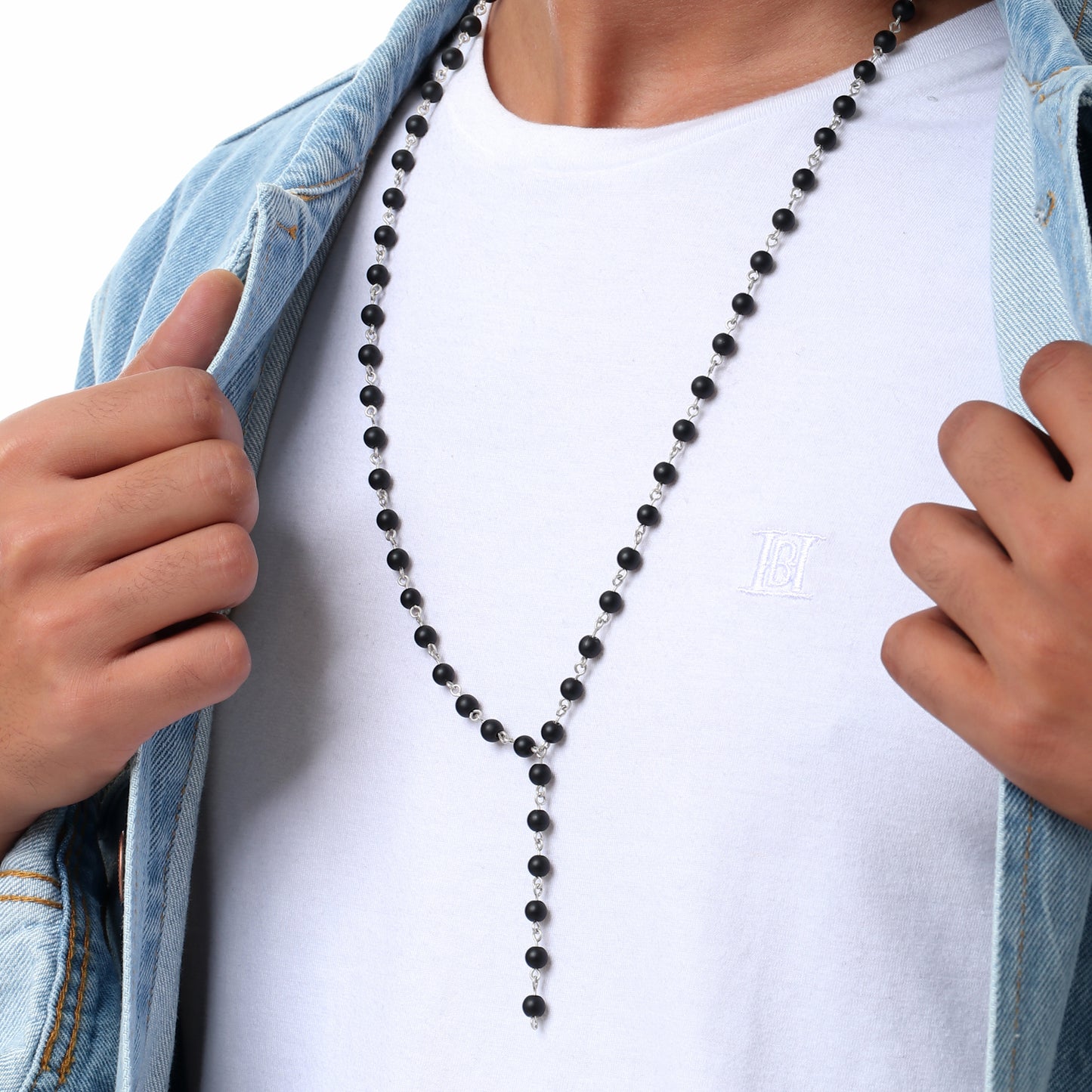 Black Onyx - Necklace - Sterling Silver ( 6mm )