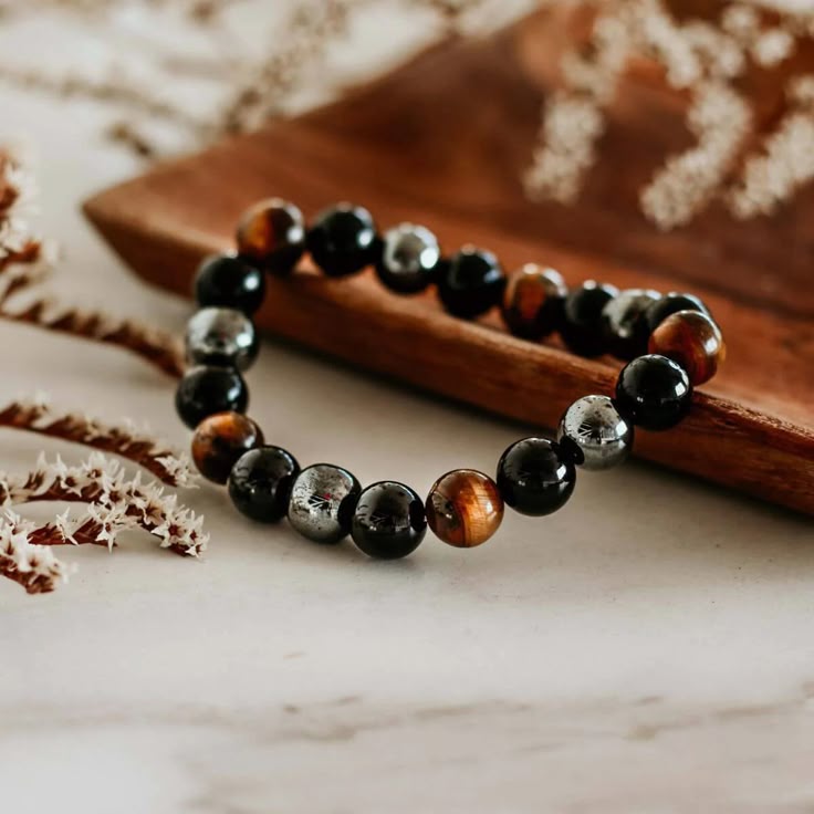 Tiger's Eye - Hematite - Black Onyx Bracelet - (8 mm)