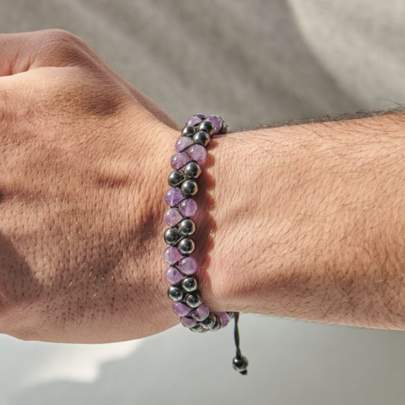 amethyst - hematite stone Bracelet - (6 mm)