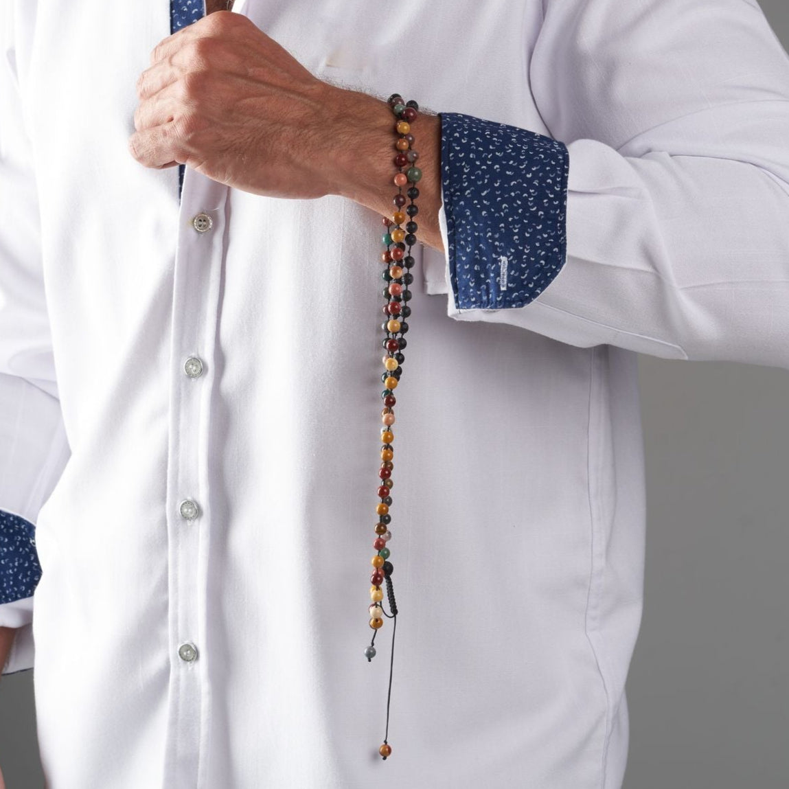 Tasbih Bracelet - Mosaic Agate, Mochaite and Volcanic Lava - 99 Beads (6mm)