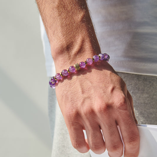 amethyst - hematite stone Bracelet - (8 mm)