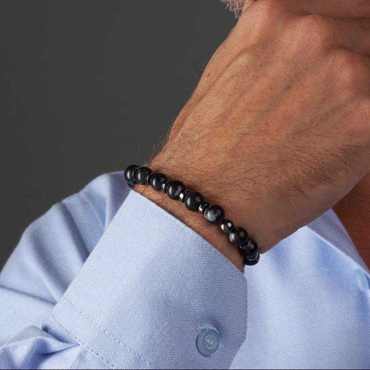 Gray Agate - Hematite Bracelet - (8 mm )