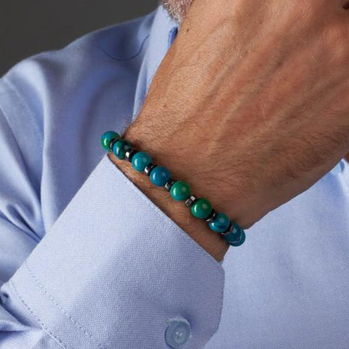 Blue Mokaiet - Hematite Bracelet - (8 mm)