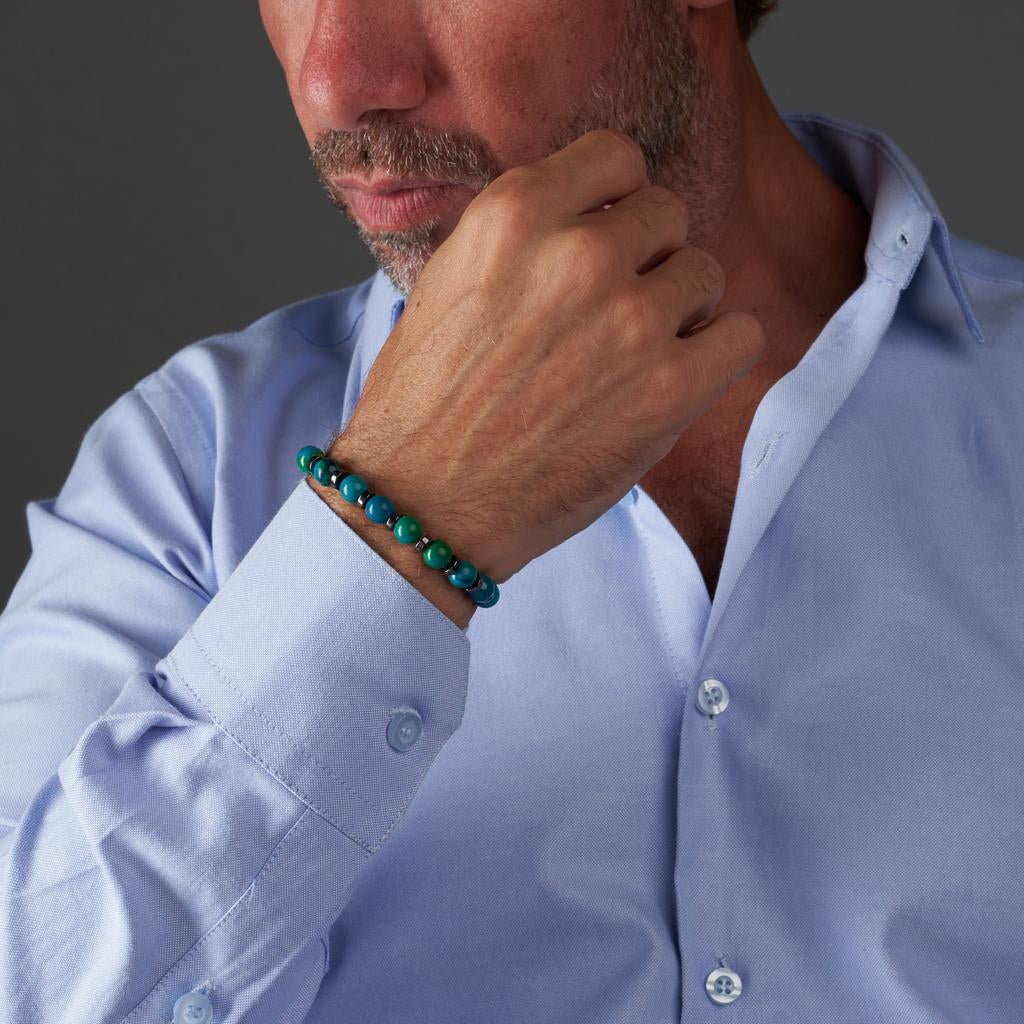 Blue Mokaiet - Hematite Bracelet - (8 mm)