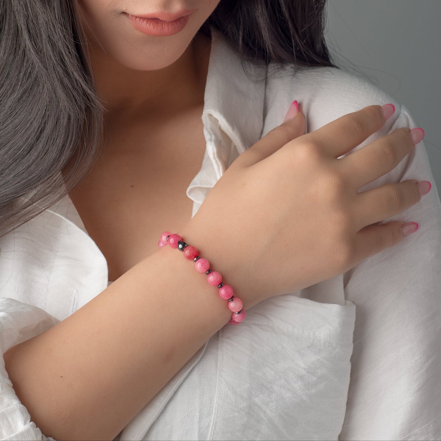Rose Jade - Hematite Bracelet - (8 mm)