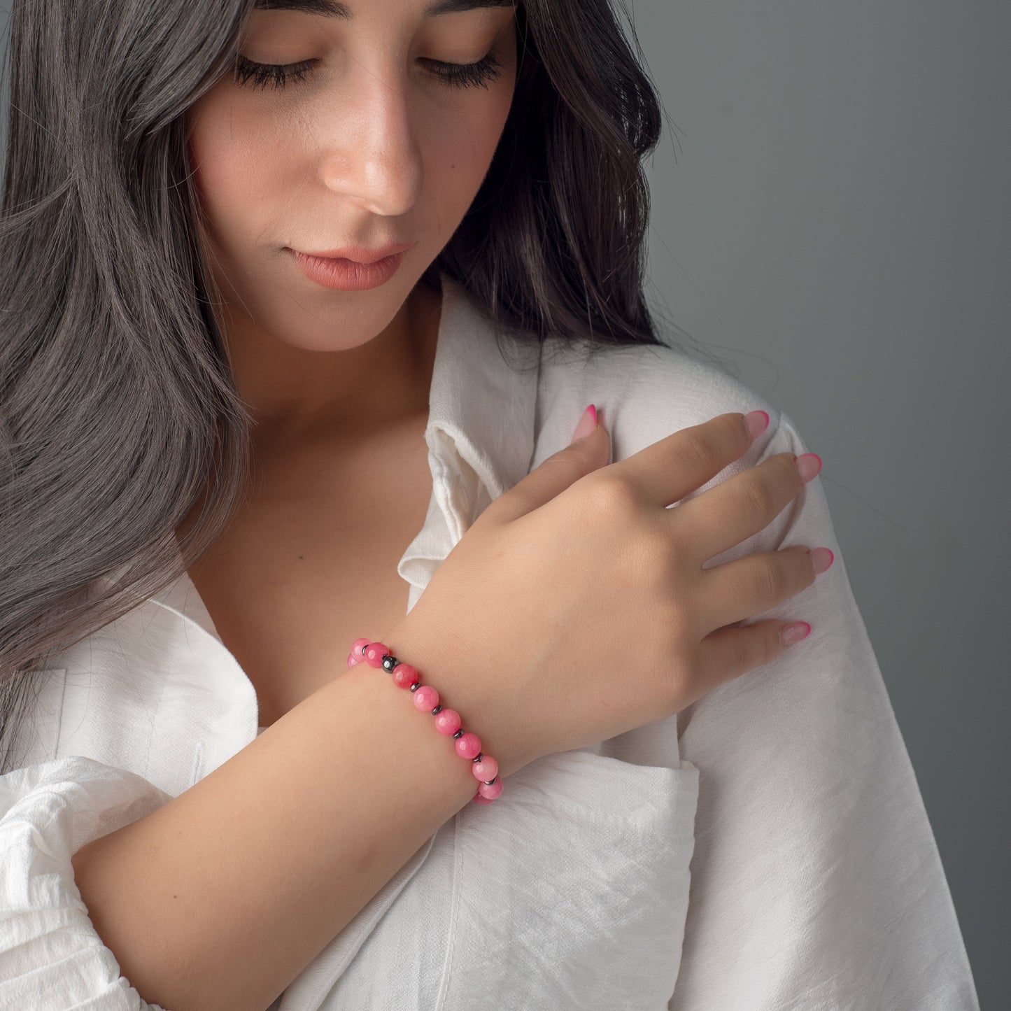 Rose Jade - Hematite Bracelet - (8 mm)