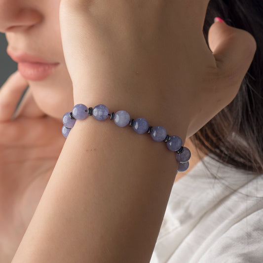 Blue Jade - Hematite Bracelet - (8 mm)