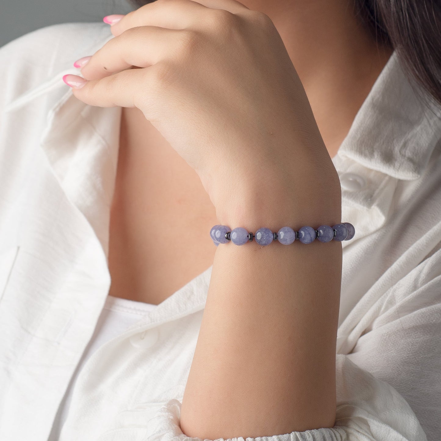 Blue Jade - Hematite Bracelet - (8 mm)