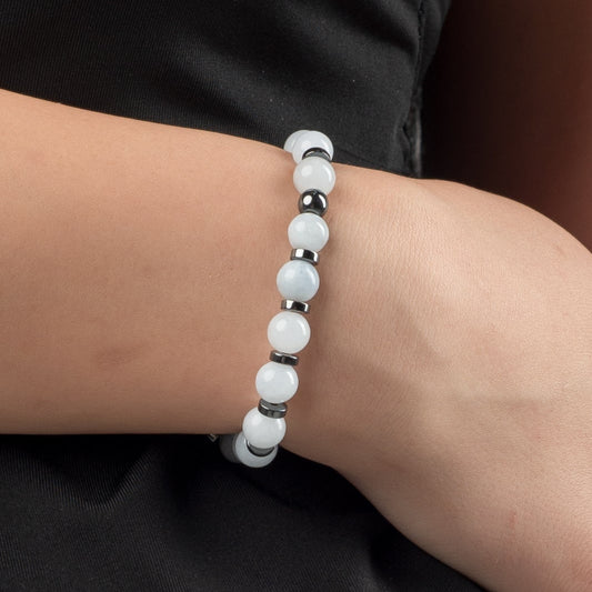 Aquamarine - Hematite Bracelet - (8 mm)