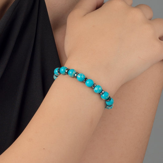 Blue Jasper - Hematite Bracelet - (8 mm)