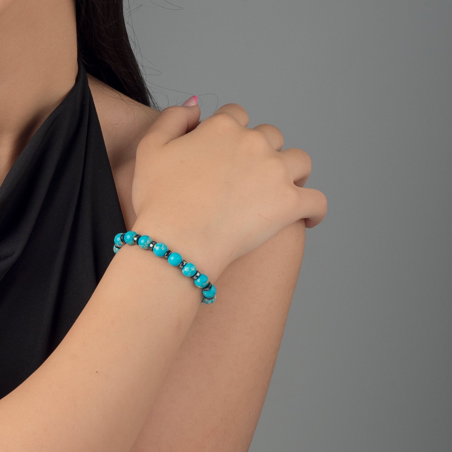 Blue Jasper - Hematite Bracelet - (8 mm)