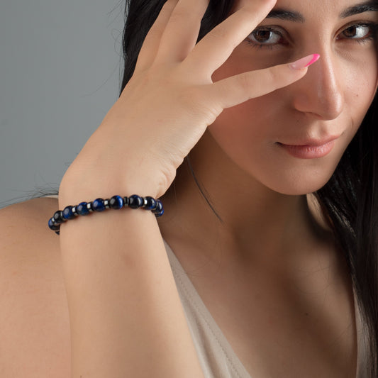 Blue Tiger Eye - Hematite Bracelet - (8 mm)