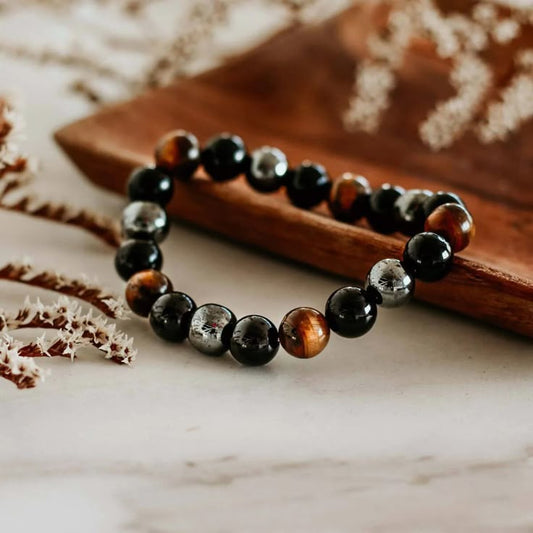 Tiger's Eye - Hematite - Black Onyx Bracelet - (8 mm)