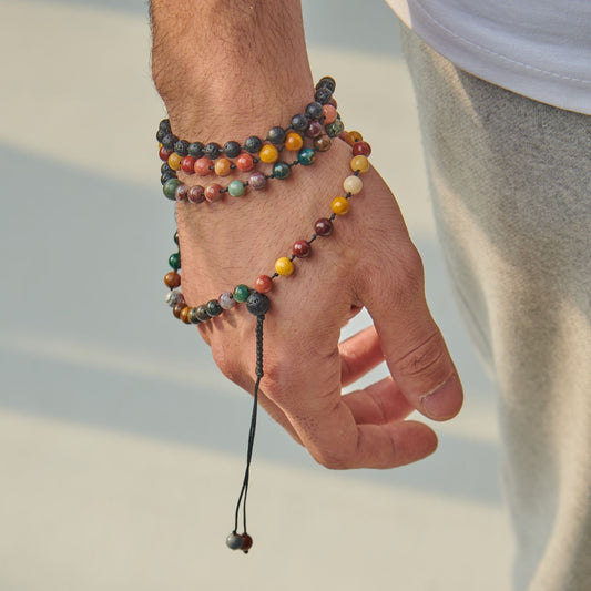 Tasbih Bracelet - Mocha, Agate and Lava - 99 Beads ( 6mm )