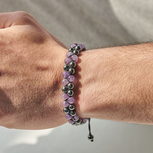 amethyst - hematite stone Bracelet - (6 mm)