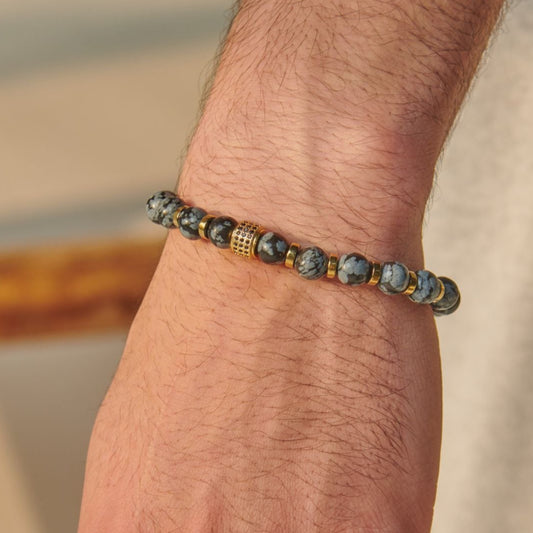 Grey Agate - Hematite Bracelet - (8 mm)
