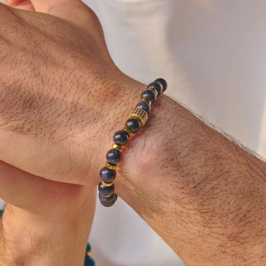 blue gold stone - hematite Bracelet - (8 mm)