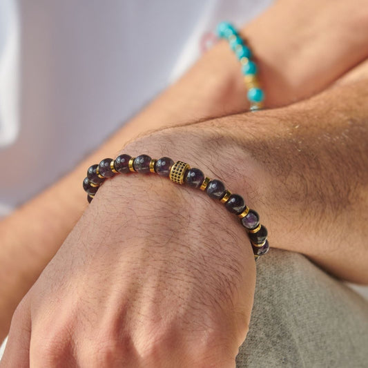 amethyst - hematite stone Bracelet -  (8 mm)