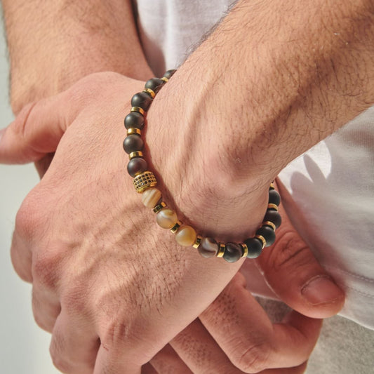 Matte Yemeni Agate - Hematite Bracelet - (8 mm)