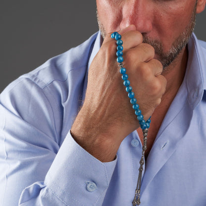 Traveler's Rosary: Apatite and Silver - 33 beads, (8 mm)