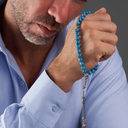 Traveler's Rosary: Apatite and Silver - 33 beads, (8 mm)